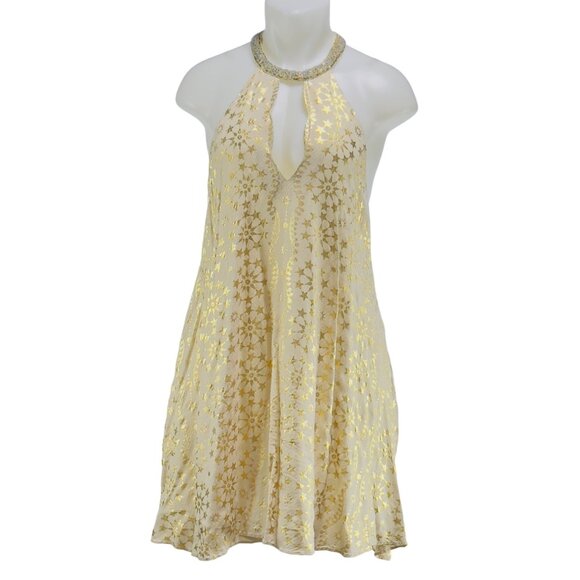KIMCHI BLUE Women's Gold Star Halter Mini Rayon Dress Size M - Picture 1 of 10